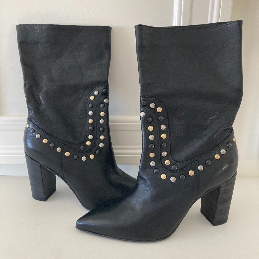 NWOT Free People Studded Black Leather Dakota Heeled Boots Sz 41